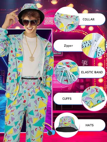80s 90s Outfit Sets for Men, Retro Tracksuit Streetwear, Mens 80s Sportswear 9Pcs in Saudi Arabia