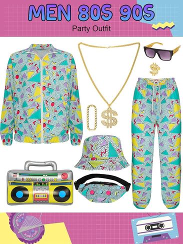 80s 90s Outfit Sets for Men, Retro Tracksuit Streetwear, Mens 80s Sportswear 9Pcs in Saudi Arabia