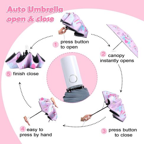 المظلة المظلة القابلة للطي المظلة مع الحماية من الأشعة فوق البنفسجية المحمولة فتح/إغلاق تصميم آمن مضاد للرياح مقاومة للرياح ، ومضغوط ، وخفيفة الوزن ، المظلة اللطيفة للفتيات والفتى in Kuwait