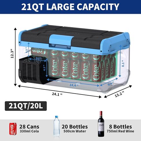 Car Refrigerator Fridge 32 Quart 30L Portable Mini Freezer 12/24V DC,110~240 Volt AC Blow Expansion Evaporator Compressor Electric Cooler -4℉~68℉ LED Touchscreen Temp Control,Reversible Door,Ice Blue in Kuwait