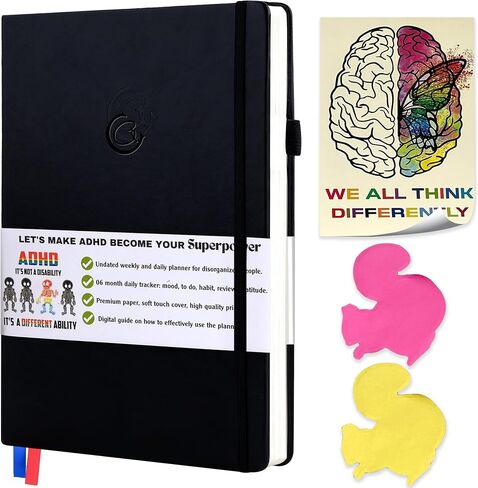 ADHD Planner for Adults - The Undated Monthly Weekly Daily Focus and Productivity Planner Organizer Notebook for Neurodivergent Brains - Organization , Goal Setting , Habit Tracker , Time Management , Gifts for Men and Women with ADD in Kuwait