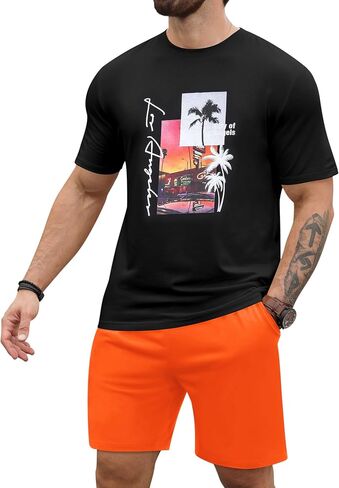 LecGee Men's Hawaiian Short Sleeve Tracksuit Summer T Shirt & Shorts set Aloha Tropical Two Piece Casual Daily Beach in Saudi Arabia