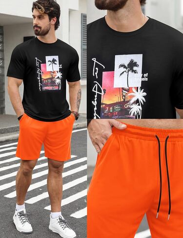 LecGee Men's Hawaiian Short Sleeve Tracksuit Summer T Shirt & Shorts set Aloha Tropical Two Piece Casual Daily Beach in Saudi Arabia