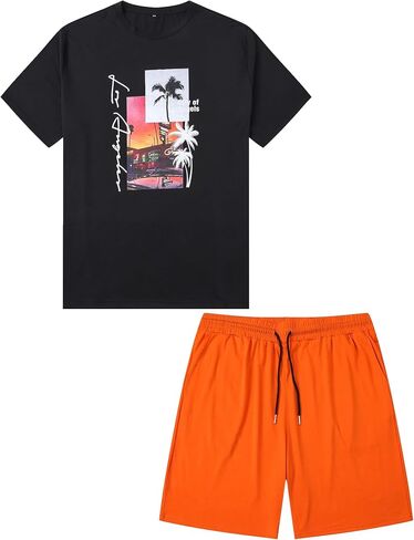 LecGee Men's Hawaiian Short Sleeve Tracksuit Summer T Shirt & Shorts set Aloha Tropical Two Piece Casual Daily Beach in Saudi Arabia