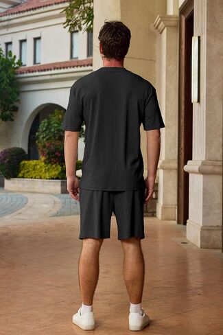 Lexiart Mens Disual 2 Outfits-Short Sleeve مجموعة رياضية كبيرة الحجم. in Kuwait