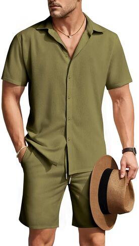 GINGTTO Men's Summer Beach Outfits 2 Piece Short Sleeve Shirts and Shorts Vacation Sets in Saudi Arabia