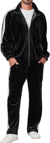 Mens Tracksuit 2 Piece Velour Sweatsuit for Men Casual Full Zip Jogging Suit Jacket Pants Set in Saudi Arabia