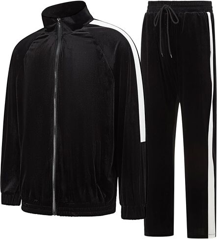Mens Tracksuit 2 Piece Velour Sweatsuit for Men Casual Full Zip Jogging Suit Jacket Pants Set in Saudi Arabia