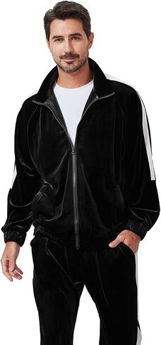 Mens Tracksuit 2 Piece Velour Sweatsuit for Men Casual Full Zip Jogging Suit Jacket Pants Set in Saudi Arabia