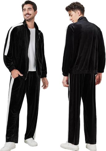 Mens Tracksuit 2 Piece Velour Sweatsuit for Men Casual Full Zip Jogging Suit Jacket Pants Set in Saudi Arabia