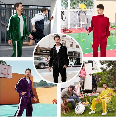 Mens Tracksuit 2 Piece Velour Sweatsuit for Men Casual Full Zip Jogging Suit Jacket Pants Set in Saudi Arabia