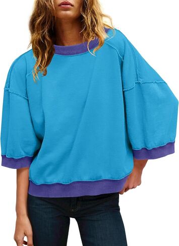 Panadila Womens كبير الحجم قصير الأكمام من النوع الثقيل Crewneck 3/4 قمم الأكمام in Saudi Arabia