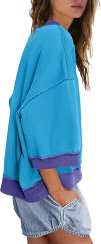 Panadila Womens كبير الحجم قصير الأكمام من النوع الثقيل Crewneck 3/4 قمم الأكمام in Saudi Arabia