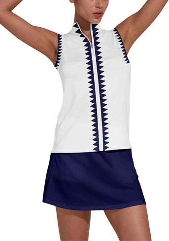 Women's Golf Shirts Sleeveless Printed Polo Shirt for Women Quick Dry Quarter Zip Stand Collar Tee Shirt Workout Top in Saudi Arabia