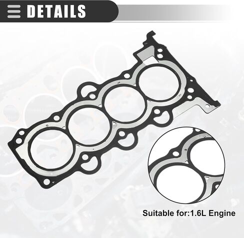 Motoforti Cylinder Head Gasket, Suitable for 1.8L/2.0L Engine, for Hyundai Elantra 2011-2016, Metal, No.22311-2E000, Silver Tone Black in Saudi Arabia