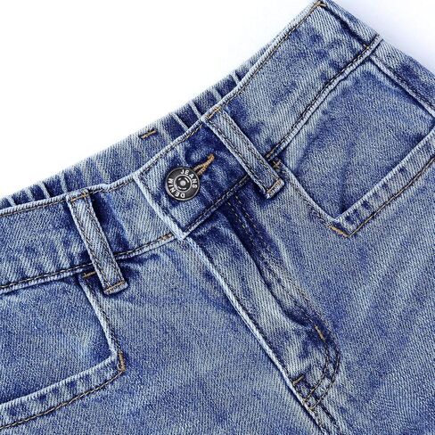 KIDSCOOL SPACE Girls Slim Fit Wide-Leg Jeans, Raw Edge Hem Ripped Holes Denim Pants in Saudi Arabia