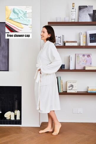 Kimono Bathrobe for Women Terry Cloth Robes Knee Length Towel Bathrobe with Hair Towel in Kuwait