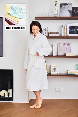 Kimono Bathrobe for Women Terry Cloth Robes Knee Length Towel Bathrobe with Hair Towel in Kuwait