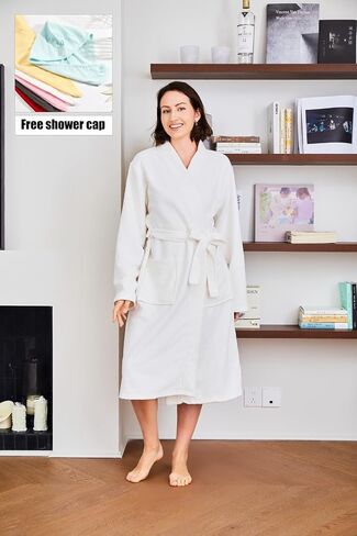 Kimono Bathrobe for Women Terry Cloth Robes Knee Length Towel Bathrobe with Hair Towel in Kuwait