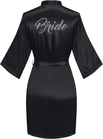 Women's Silky Robes One Size Silver Rhinestones Bride Bridesmaid Sleepwear for Wedding Party Getting Ready in Saudi Arabia