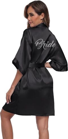 Women's Silky Robes One Size Silver Rhinestones Bride Bridesmaid Sleepwear for Wedding Party Getting Ready in Saudi Arabia