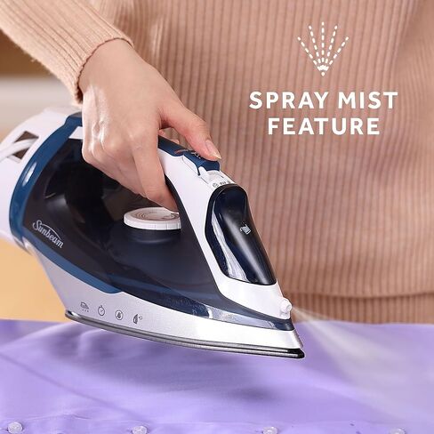 Sunbeam Turbo Steam Iron, 1700 Watt, Nonstick Ceramic Soleplate, Horizontal or Vertical Shot of Steam, Quick Heating, 3-Way Auto-Off, White and Chrome in Kuwait