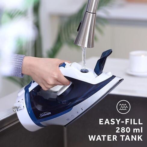 Sunbeam Turbo Steam Iron, 1700 Watt, Nonstick Ceramic Soleplate, Horizontal or Vertical Shot of Steam, Quick Heating, 3-Way Auto-Off, White and Chrome in Kuwait