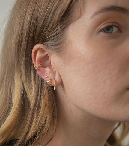 أصفاد أذن ذهبية للنساء غير مثقوبة، مطلية بالذهب عيار 14 قيراط/925 من الفضة الإسترلينية للنساء، أقراط أذن عصرية رقيقة مكعبة الزركونيوم، أقراط على شكل طوق غضروف للنساء هدية مجوهرات in Kuwait