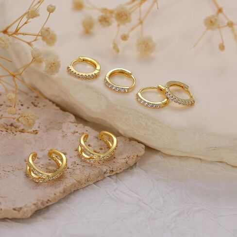 أصفاد أذن ذهبية للنساء غير مثقوبة، مطلية بالذهب عيار 14 قيراط/925 من الفضة الإسترلينية للنساء، أقراط أذن عصرية رقيقة مكعبة الزركونيوم، أقراط على شكل طوق غضروف للنساء هدية مجوهرات in Kuwait