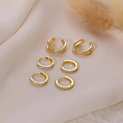 أصفاد أذن ذهبية للنساء غير مثقوبة، مطلية بالذهب عيار 14 قيراط/925 من الفضة الإسترلينية للنساء، أقراط أذن عصرية رقيقة مكعبة الزركونيوم، أقراط على شكل طوق غضروف للنساء هدية مجوهرات in Kuwait