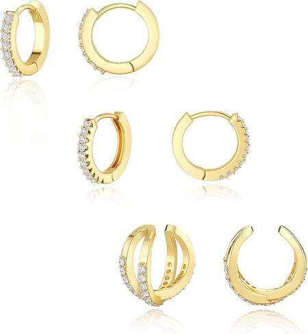 أصفاد أذن ذهبية للنساء غير مثقوبة، مطلية بالذهب عيار 14 قيراط/925 من الفضة الإسترلينية للنساء، أقراط أذن عصرية رقيقة مكعبة الزركونيوم، أقراط على شكل طوق غضروف للنساء هدية مجوهرات in Kuwait