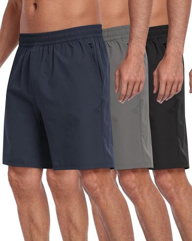 3 Pack Men's Athletic Running Shorts with Zipper Pockets,Quick Dry Gym Workout Basketball Hiking Shorts for Men in Saudi Arabia