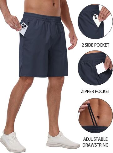 3 Pack Men's Athletic Running Shorts with Zipper Pockets,Quick Dry Gym Workout Basketball Hiking Shorts for Men in Saudi Arabia