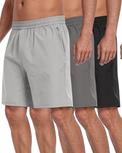 3 Pack Men's Athletic Running Shorts with Zipper Pockets,Quick Dry Gym Workout Basketball Hiking Shorts for Men in Saudi Arabia