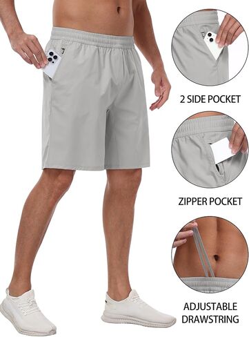 3 Pack Men's Athletic Running Shorts with Zipper Pockets,Quick Dry Gym Workout Basketball Hiking Shorts for Men in Saudi Arabia