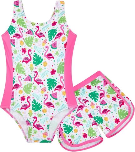 TUONROAD Toddler Girls One Piece Swimsuit 2Pcs Bathing Suit Kids Swimwear with Short for 3-9 in Kuwait