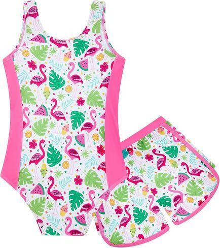 TUONROAD Toddler Girls One Piece Swimsuit 2Pcs Bathing Suit Kids Swimwear with Short for 3-9 in Kuwait