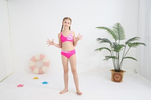 Girls 2 Piece Swimsuit Bikini Set Color Block Tropical Floral Bathing Suit Girls' Cute Swimwear in Saudi Arabia