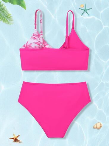 Girls 2 Piece Swimsuit Bikini Set Color Block Tropical Floral Bathing Suit Girls' Cute Swimwear in Saudi Arabia