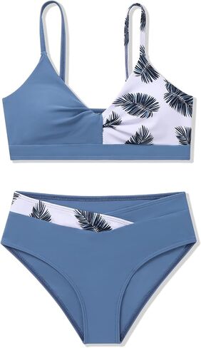 Girls 2 Piece Swimsuit Bikini Set Color Block Tropical Floral Bathing Suit Girls' Cute Swimwear in Saudi Arabia