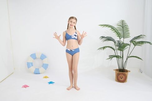 Girls 2 Piece Swimsuit Bikini Set Color Block Tropical Floral Bathing Suit Girls' Cute Swimwear in Saudi Arabia