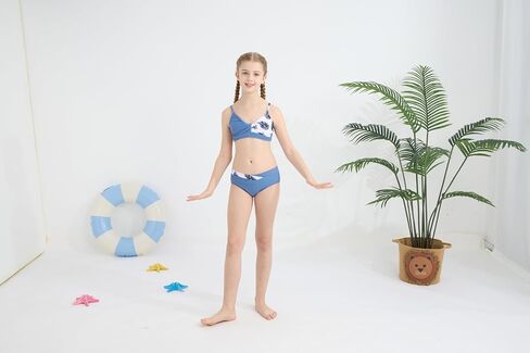 Girls 2 Piece Swimsuit Bikini Set Color Block Tropical Floral Bathing Suit Girls' Cute Swimwear in Saudi Arabia