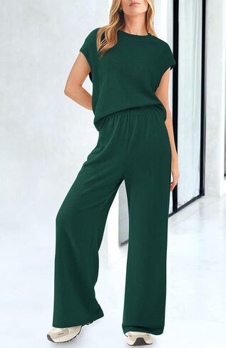 BTFBM Women Two Piece Outfits Summer Short Sleeve Knit Tops Wide Leg Pants Lounge Matching Sets Sweatsuit Airport in Saudi Arabia