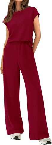 BTFBM Women Two Piece Outfits Summer Short Sleeve Knit Tops Wide Leg Pants Lounge Matching Sets Sweatsuit Airport in Saudi Arabia