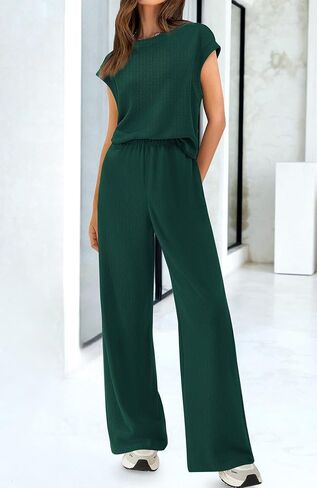 BTFBM Women Two Piece Outfits Summer Short Sleeve Knit Tops Wide Leg Pants Lounge Matching Sets Sweatsuit Airport in Saudi Arabia