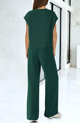 BTFBM Women Two Piece Outfits Summer Short Sleeve Knit Tops Wide Leg Pants Lounge Matching Sets Sweatsuit Airport in Saudi Arabia
