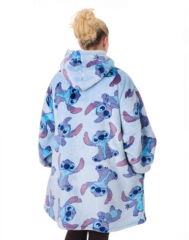 Disney Lilo & Stitch Womens Wearable Blanket Hoodie | Adults Hooded Zip Fleece in Blue | Stitch Character Print Loungewear in Saudi Arabia