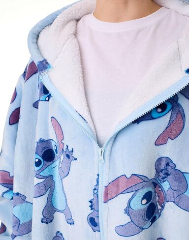 Disney Lilo & Stitch Womens Wearable Blanket Hoodie | Adults Hooded Zip Fleece in Blue | Stitch Character Print Loungewear in Saudi Arabia