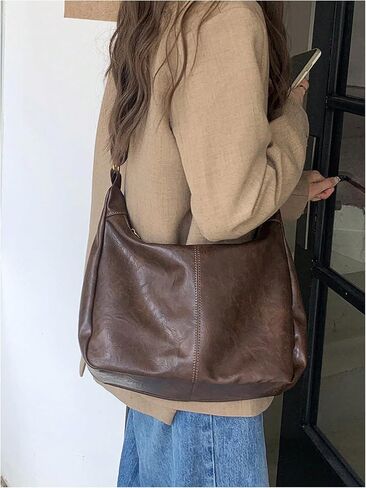 Floerns Women's Soft PU Leather Crossbody Bag Vintage Slouchy Hobo Bag with Zipper in Saudi Arabia