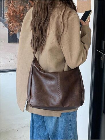 Floerns Women's Soft PU Leather Crossbody Bag Vintage Slouchy Hobo Bag with Zipper in Saudi Arabia